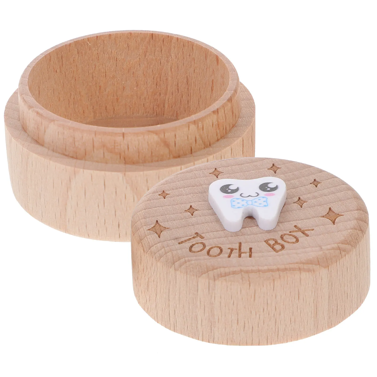 Teeth Keepsake Box Wooden First Lost Tooth Holder 's Childhood Memory Collection Organizer Portable Cartoon Pattern