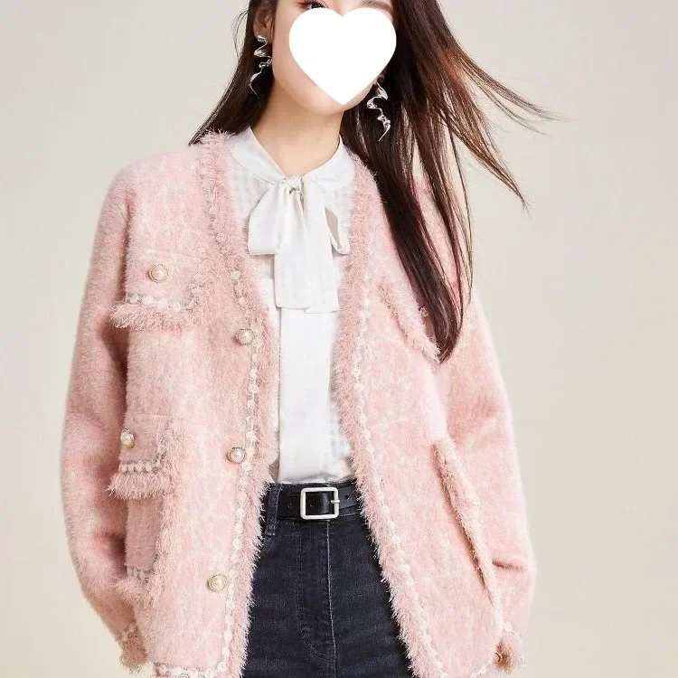 

Spring Autumn New Style French Lady Blue Velvet Jacket Open Cardigan Versatile Small Fragrance Style Outerwear V-neck Sleeveless