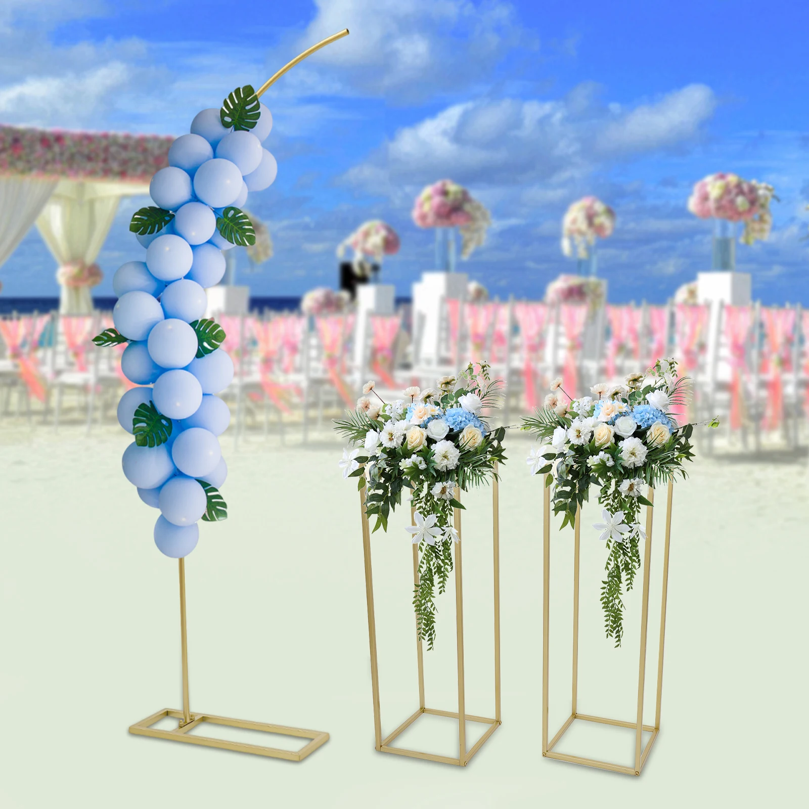 

Арка и прямоугольная подставка для арки из 3 предметов с подставкой для арки с воздушными шарами и 2 подставками для цветов для свадеб, вечеринок по случаю дня рождения, золотого цвета