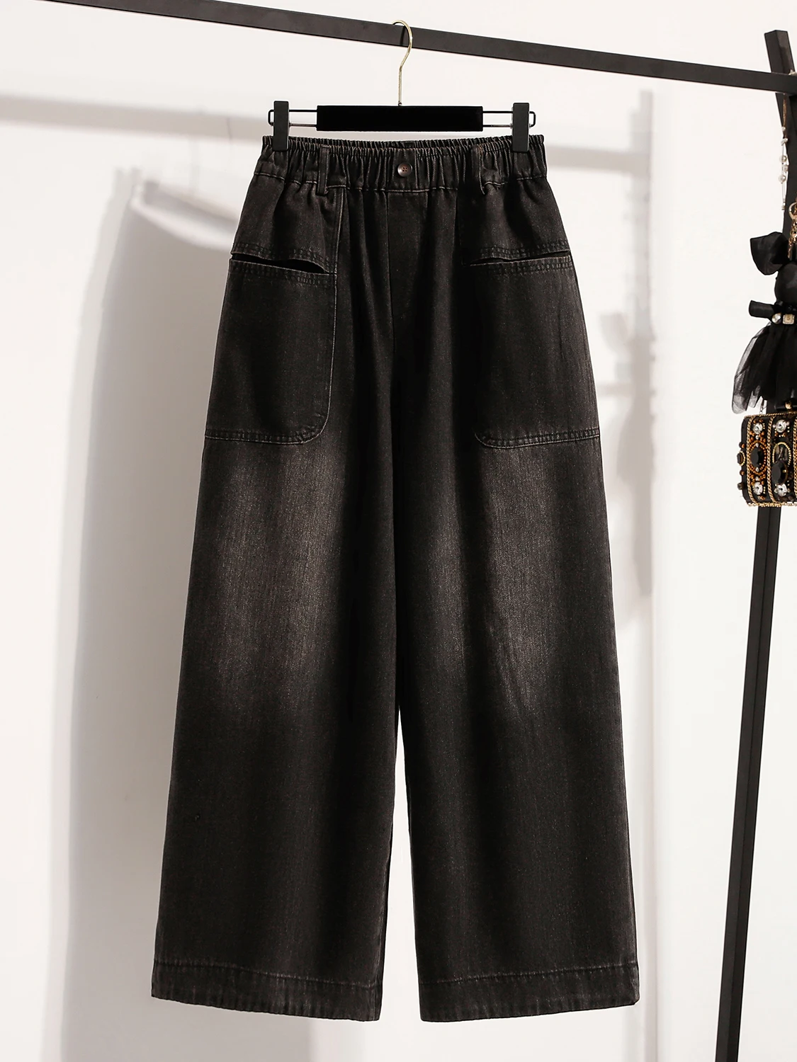 Artístico cintura alta perna larga jeans feminino plus size calças casuais cor blo waed perna reta efeito de emagrecimento
