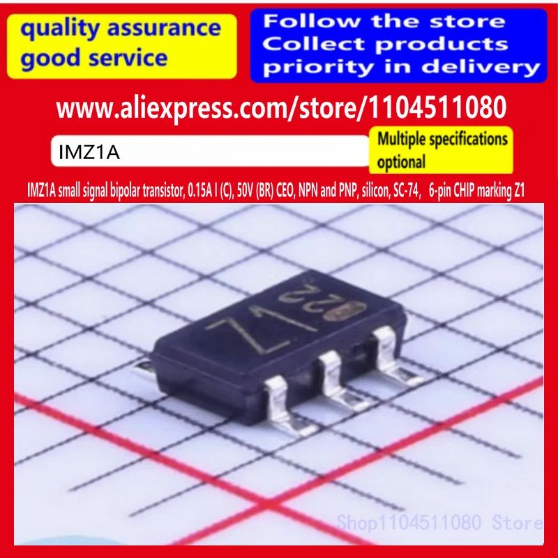 

50pcs/ IMZ1A small signal bipolar transistor, 0.15A I (C), 50V (BR) CEO, NPN and PNP, silicon, SC-74， 6-pin CHIP marking Z1