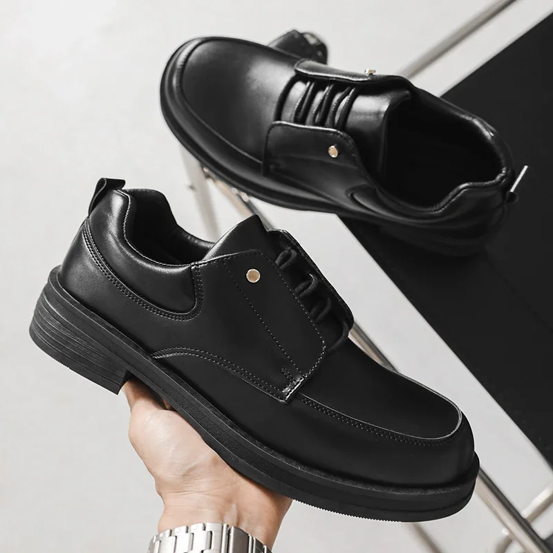 

Solid-color classic men lace-up casual leather shoes comfortable square-toed office shoes anti-slip and versatile business shoes