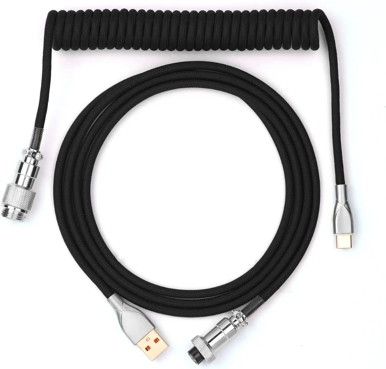 1.8m Coiled Keyboard Cable USB C to USB A TPU Cable for Mechanical Gaming Keyboard Detachable Metal Aviator for Custom Keyboard