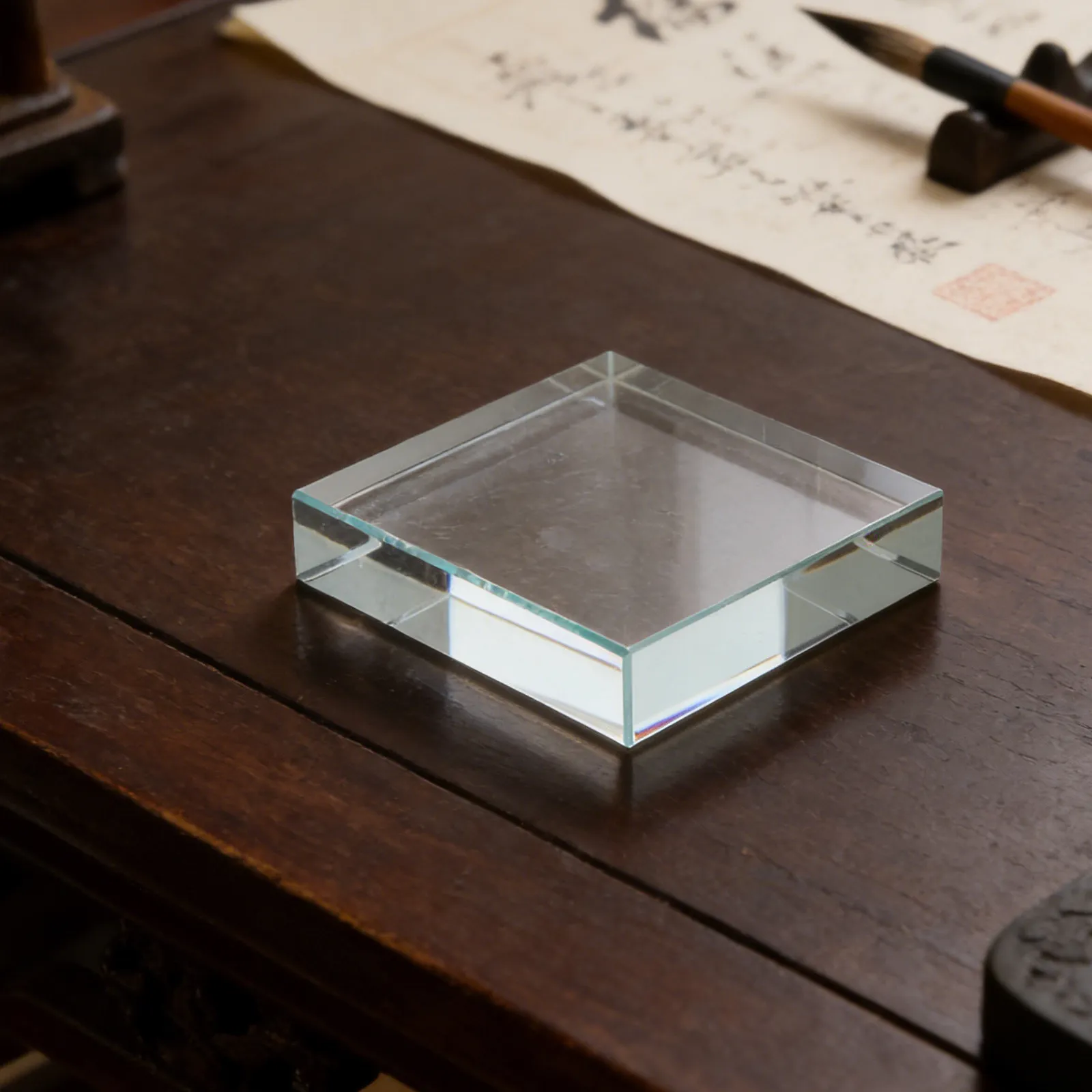 Clear Glass Rectangular Paperweight Decorative Desk Block for Office Crafts Display and Practice