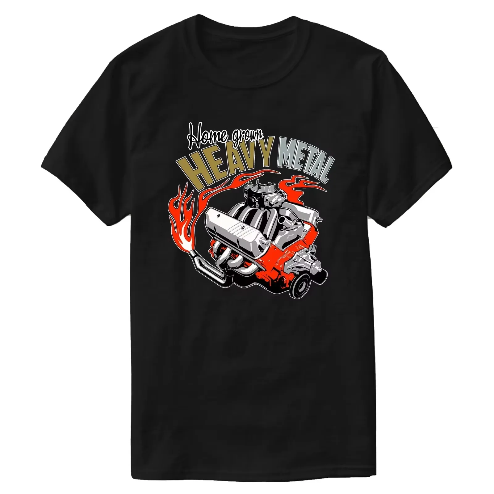 2026 Men Home Grown Heavy Metal Engine Graphic T Shirt, Retro Hot Rod Car Short Sleeve Crew Neck Tees, Automotive Streetwear