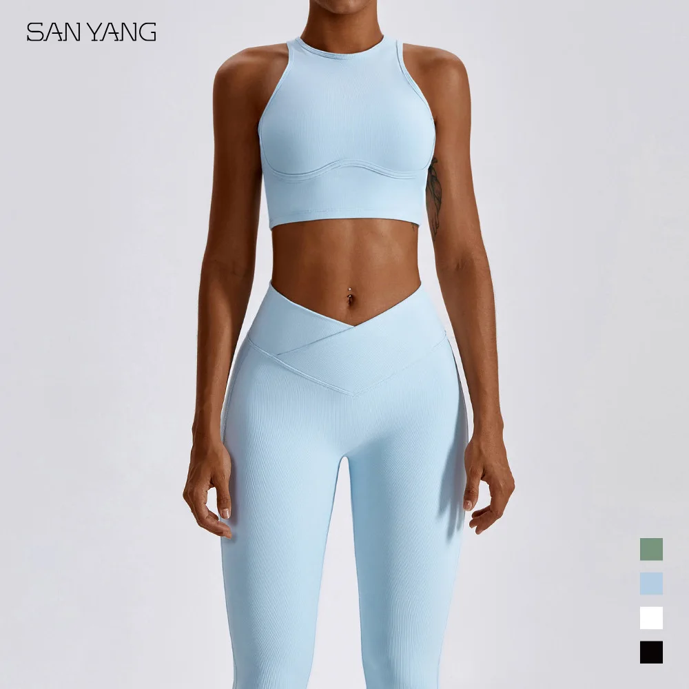 Conjunto de Yoga sin costuras para mujer, ropa deportiva de entrenamiento, mallas de gimnasio, sujetador de Fitness, Top corto, trajes deportivos de