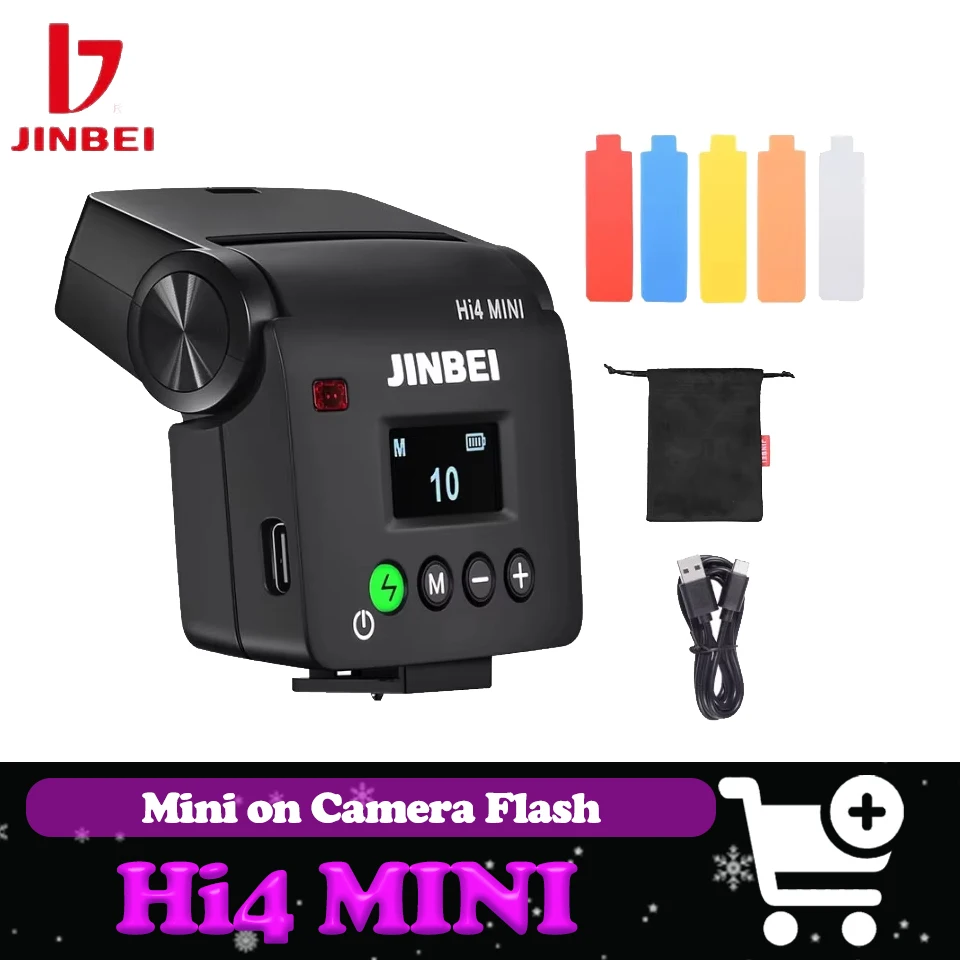JINBEI Hi4 MINI GN16 18Ws 7-level Dimming Range 0.0.1-2.5S Full-light Recycling On-Camera Flash Light for Outdoor Shooting