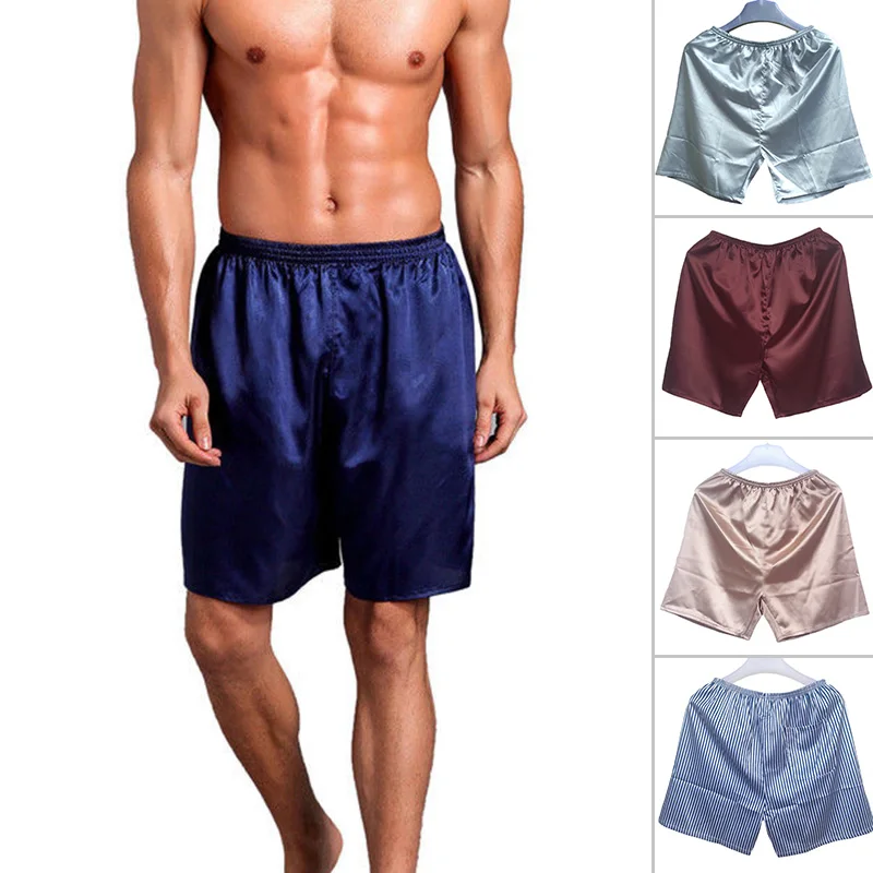 New Men's Loose Sleepwear Underwear Satin Boxers Shorts Nightwear Elastic Shorts Breathable Underpants Ultra-Thin Knickers