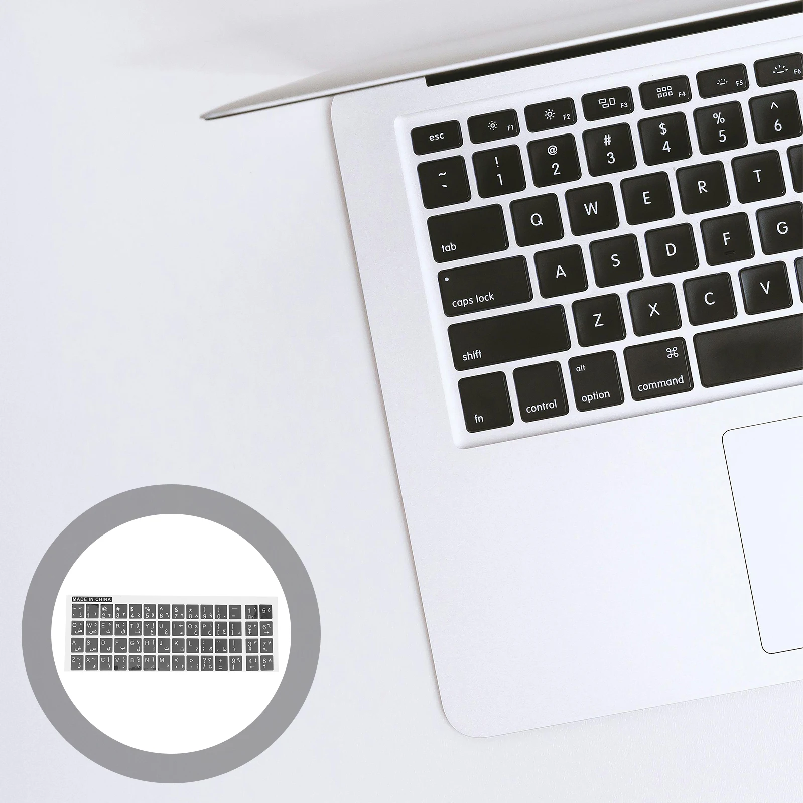 

10 Sheets Keyboard Stickers Laptop Computer Accessories Decals Replacement Arabic Letters Black Background White PVC Material