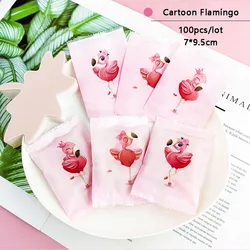 AQ Cute Cartoon Pink Flamingo Birds Design Baby Birthday Party Homemade Candy Cookies Dessert DIY Snack Frosted Packaging Bag