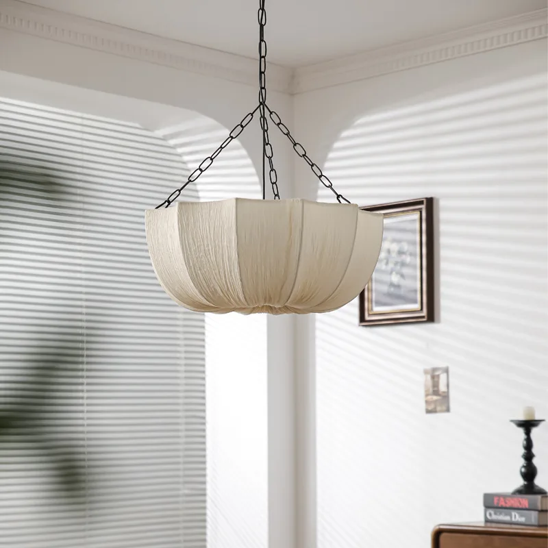 Nakaguwabi sabi style solid wood ceiling bedroom Japanese retro fabric restaurant pendant light minimalist living room light