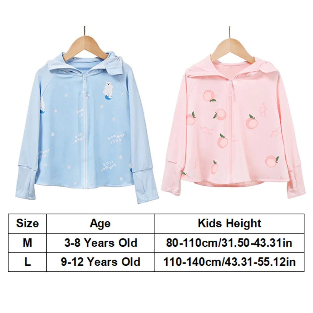 قبعة للأطفال بغطاء للرأس واقي من الشمس مع حجاب قناع رفيع وأكمام طويلة للأطفال ملابس للحماية من الشمس وحماية من الأشعة فوق البنفسجية من الحرير الجليدي