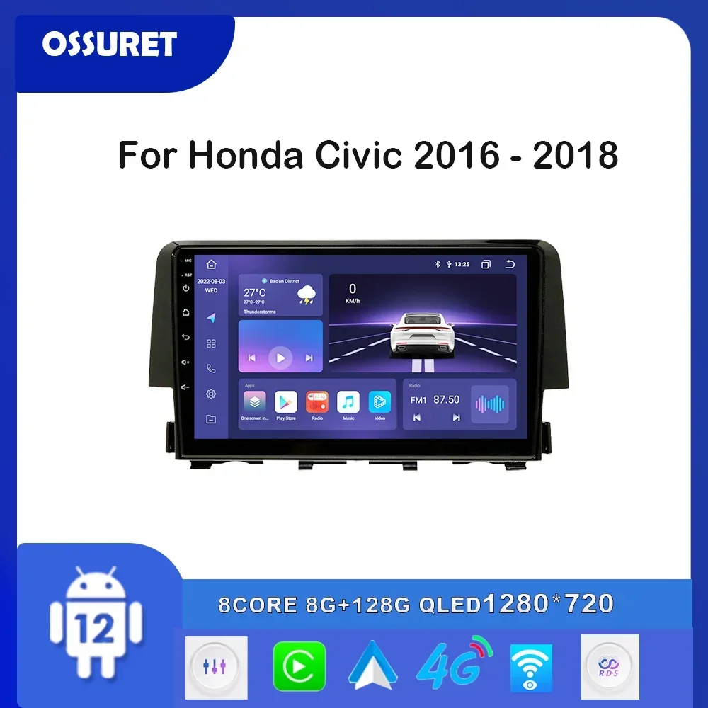 

Android 12 Car Radio Multimedia Video Player For Honda Civic 2016 2017-2021 4G WIFI GPS Navi Stereo 2din DSP CarPlay Autoradio