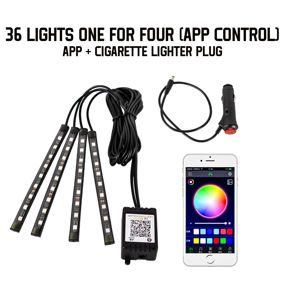 Neon 48 72 LED auto-interieur omgevingsvoetlicht met USB draadloze afstandsbediening muziek app-bediening auto RGB sfeer decoratieve lampen