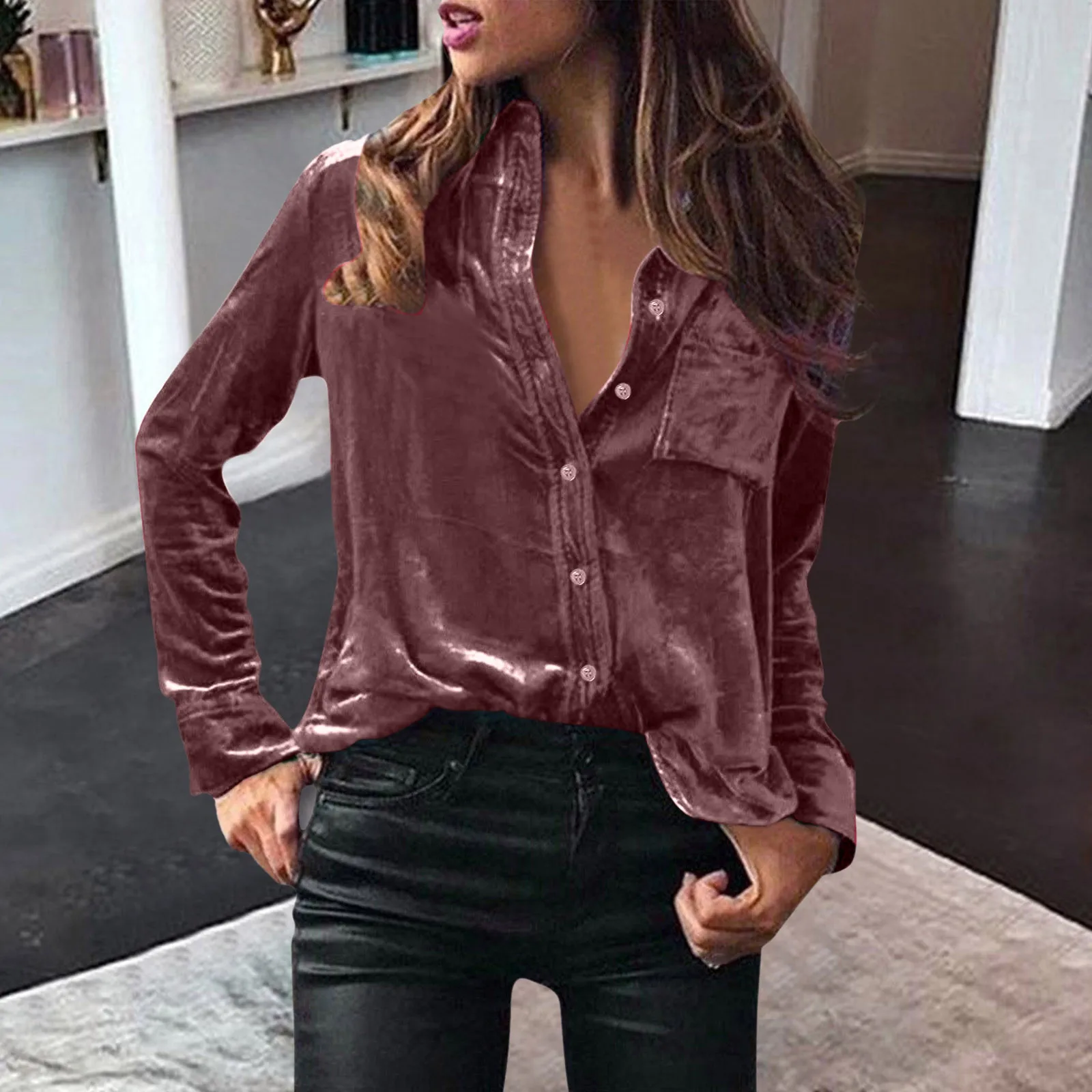 21 Color Velvet Blouse Women Elegant Shirts Solid Long Sleeve Tops Loose Fit Button Shirt Warm Winter Clothes Blusas Mujeres