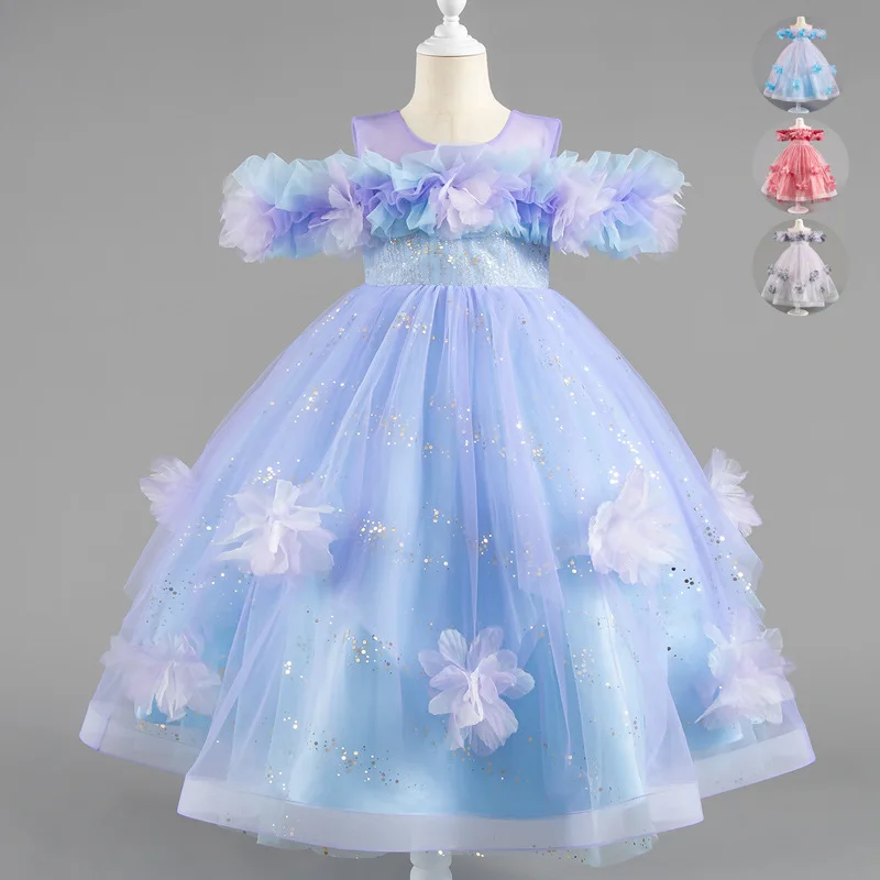 

Summer New Children's Dress Light Luxury Niche Piano Performance Dress One Shoulder Girl's Birthday Princess Dress Long