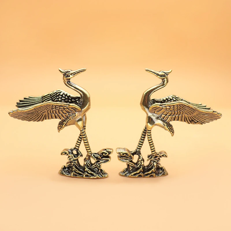 

1Pc Brass Crane Figurines Miniatures Desktop Ornaments Living Room Decorations Crafts Accessories Small Animal Statue Decor