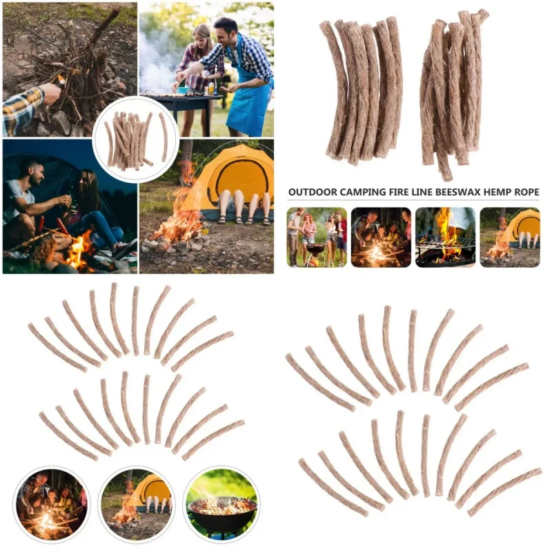 10/20/30Pcs Outdoor Survival Wick Hemp Cord Camping Lighter Hemp Fire Starters Outdoor Wick Camping Ropes Survival Tools