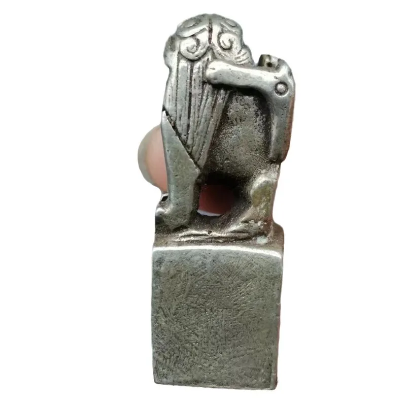 Antique Miscellaneous Items: Vintage Distressed White Copper Silver-Plated Lion Head Seal Craft