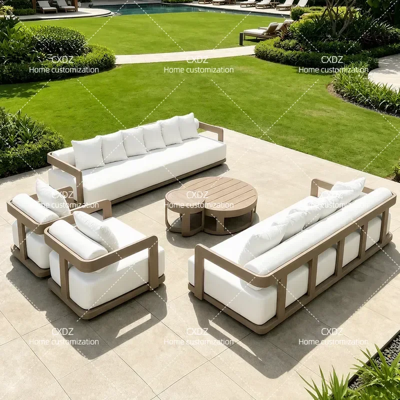 Foshan Teak Sofa Factory Hotel B & B Courtyard Outdoor Furniture Villa Garden Waterproof Solid Wood Outdoor Sofa