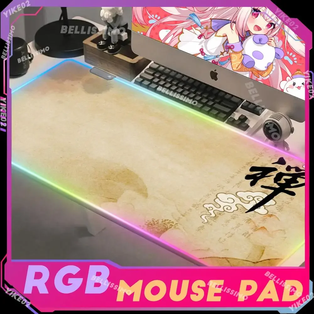 

Cool Chinese Painting Landscape Large RGB Mouse Pad LED Gaming Mousepad PC Gamer Desk Pads RGB Keyboard Mats Non-slip mouse pad