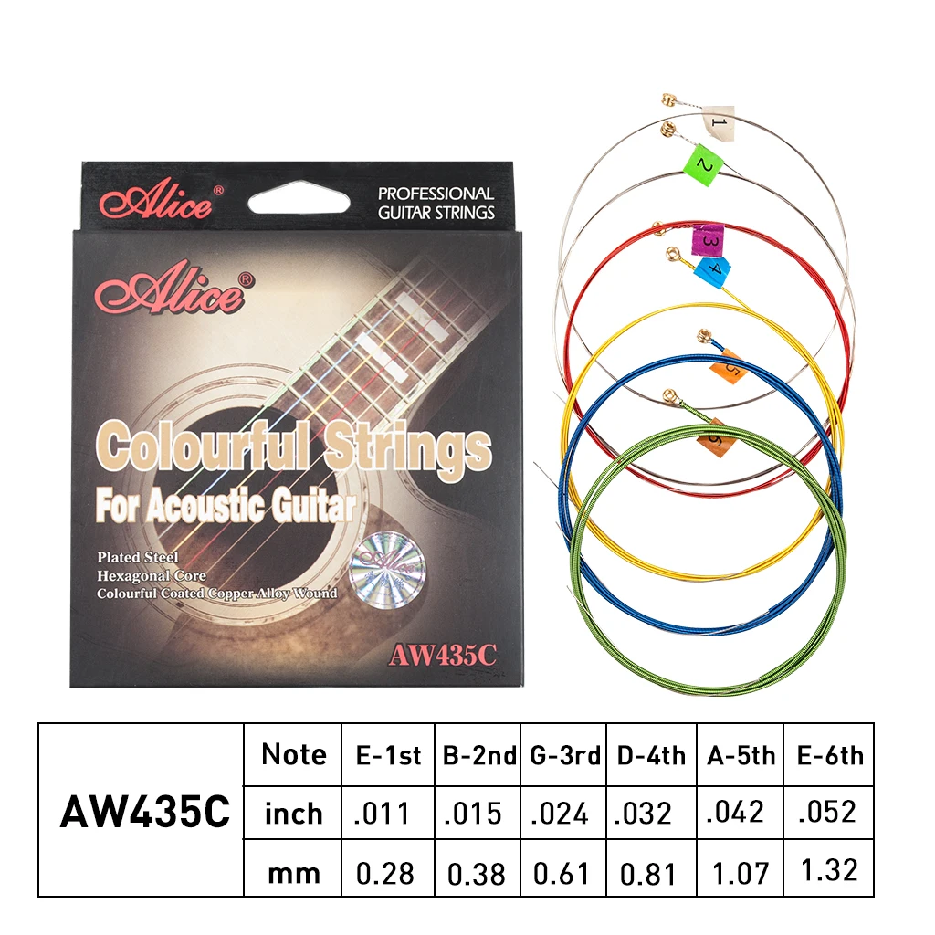 

1 Pack Alice String AW435C Acoustic Guitar Strings Rainbow Colorful Guitar Strings E-A For Folk Classic Guitarra Multi Colors