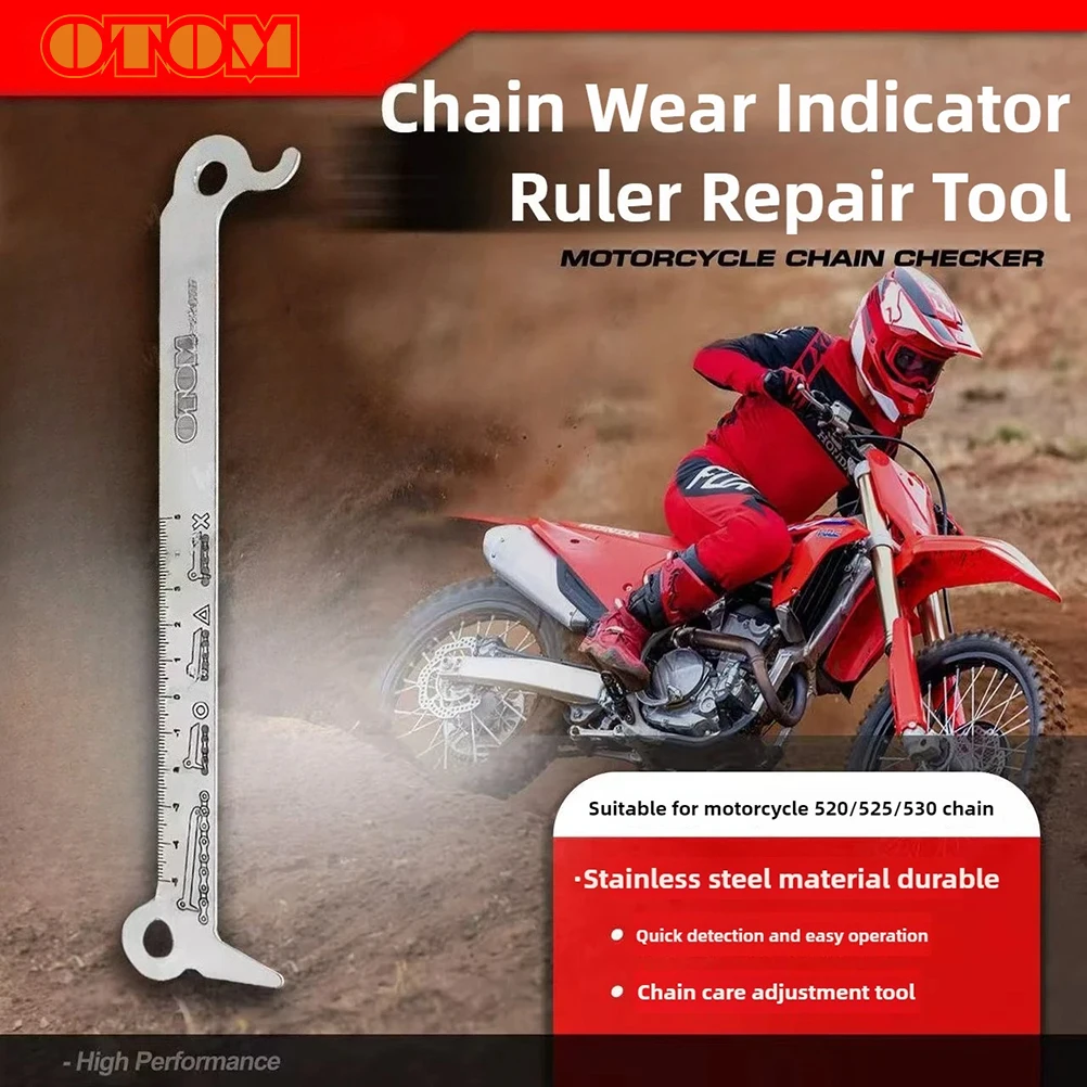 OTOM Motorcycle Chain Wear Indicator Ruler Repair Tool Stainless Steel Dirt Bike Chain Gauge Measurement Checker Screw Diameter