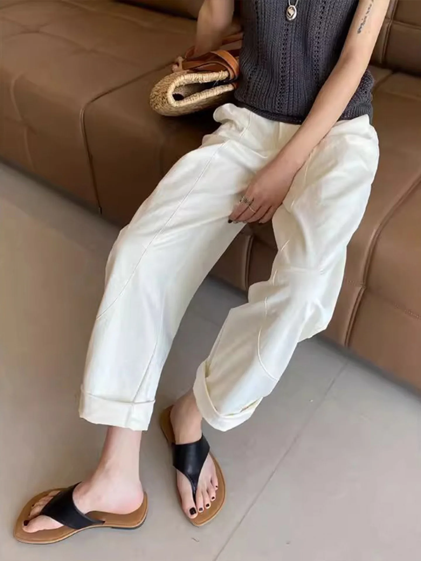 Pantaloni Harem in seta di ghiaccio Pantaloni estivi da donna sottili larghi di grandi dimensioni Qui Dry Pantaloni sportivi a forma di carota Pantaloni casual da papà a nove punti