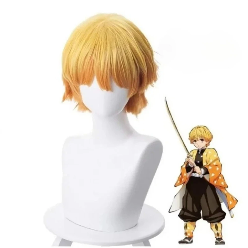 Kimetsu No Yaiba My Wife Is Good Synthetic Cosplay Wig Yellow Gradient Orange Inverted Short Hair Anime Secondary Element