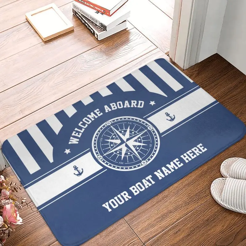 Custom Welcome Aboard Front Door Mat Anti-Slip Indoor Waterproof Nautical Anchor Doormat Living Room Entrance Rug Carpet