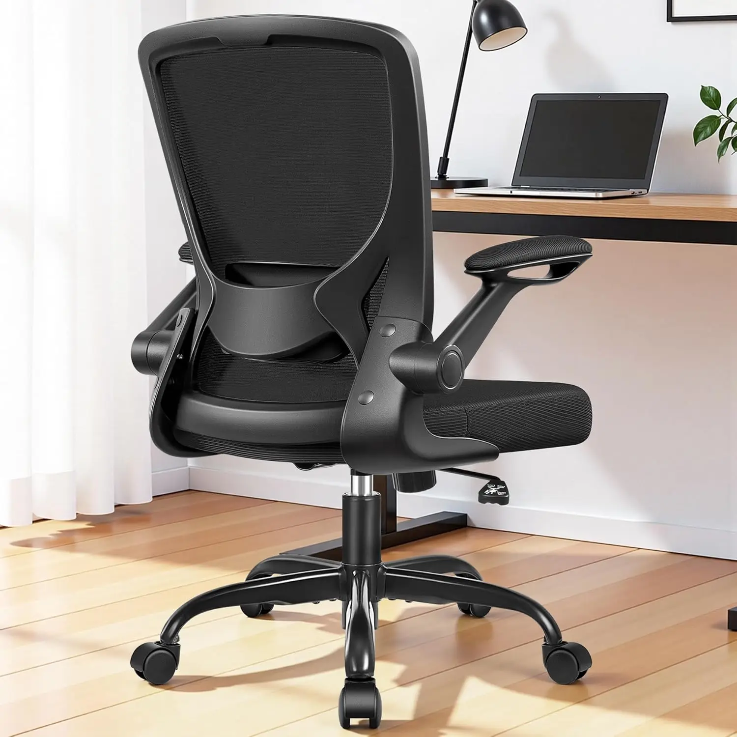 

Ergonomic Mesh Office Chair with Lumbar Support, Adjustable Height, Flip-up Arms, Swivel Desk Chair - Black