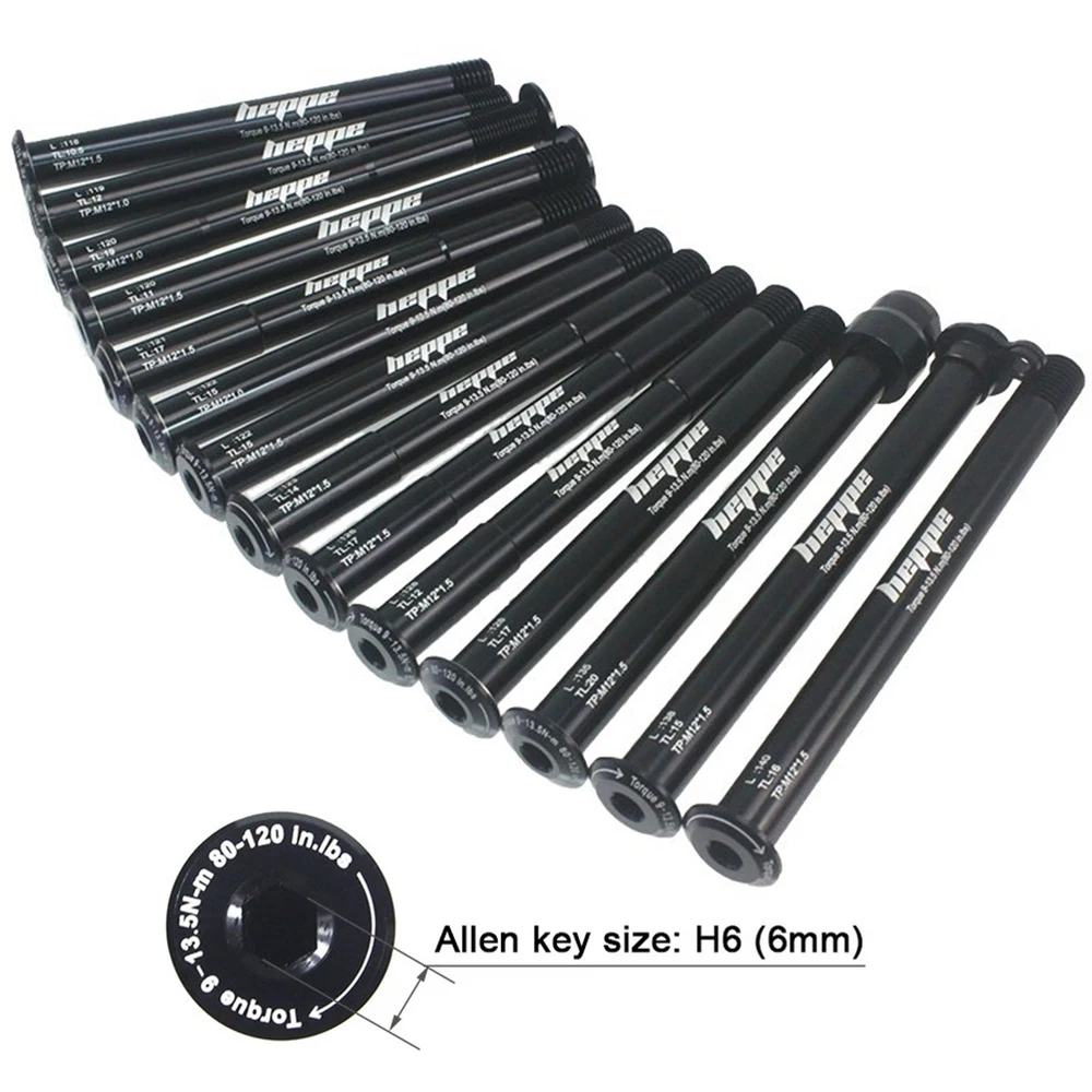 HEPPE MTB Road Bike Thru Axle Front Fork Shaft Skewers Rear Hub Thru Axle 12x142/148 12x100/110 Bike Barrel Axle M12xP1.0/1.5