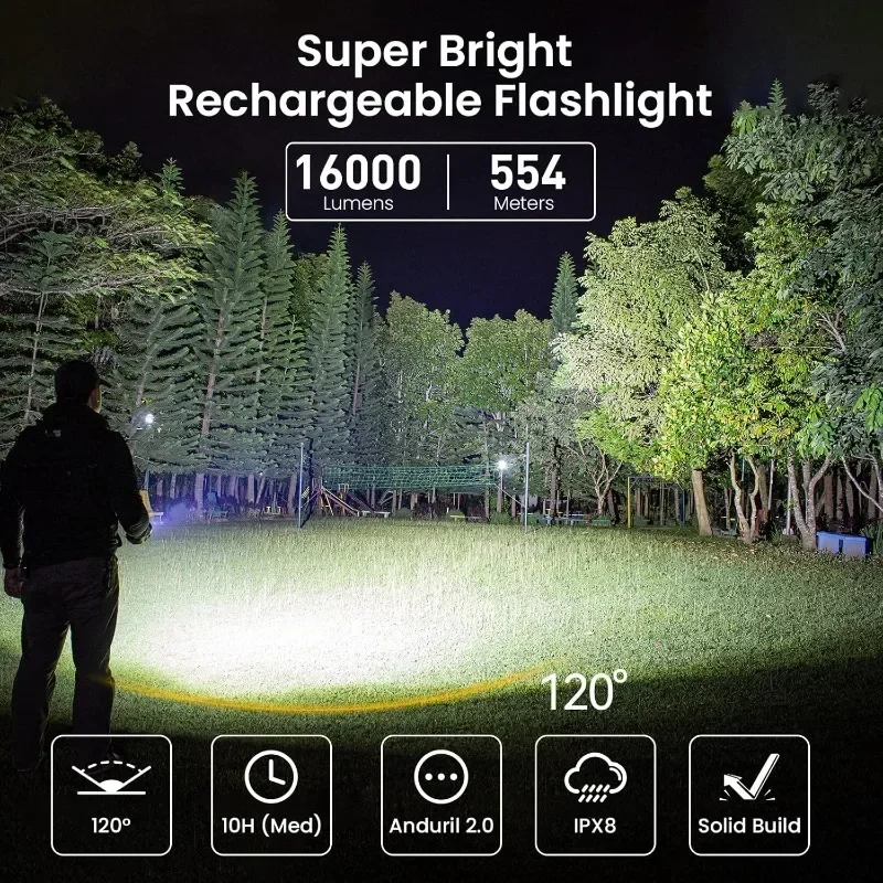 sofirn Q8 Plus Super Bright Flashlight max 16000 Lumens, Rechargeable Powerful Flashlight with High Powered 6* LED, Anduril 2 UI