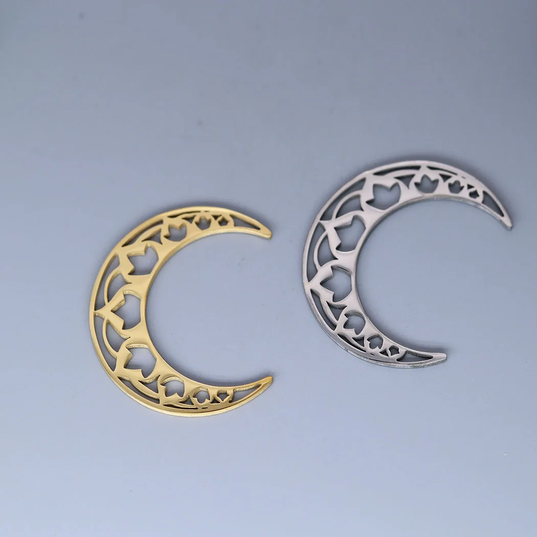 3pcs/lot Mandala Crescent Moon Charm Pendants Making DIY Stainless Steel Handmade Finding Jewelry