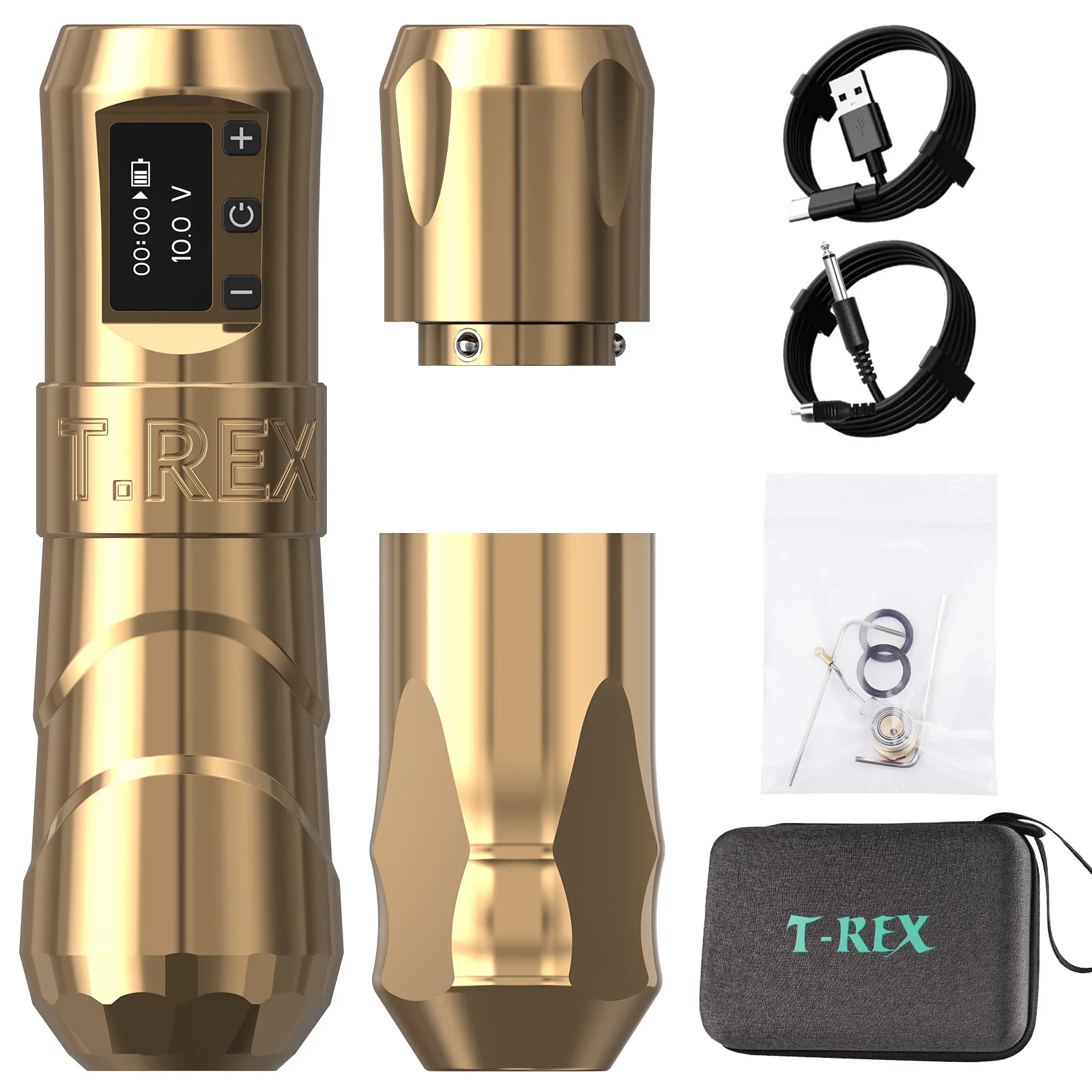 

T -rex wireless tattoo pen machine - Professional rotating tattoo gun with 2 more reversible handles, 1800mAh tattoo battery