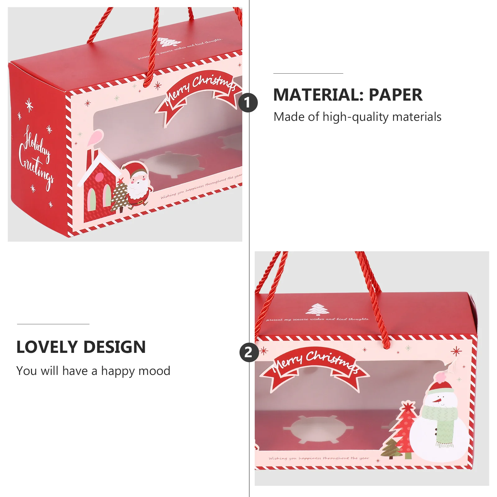 4 Pcs Christmas Cake Box Packaging Boxes Muffin Wrapping Rectangle Portable Lightweight Paper Exquisite Pastry