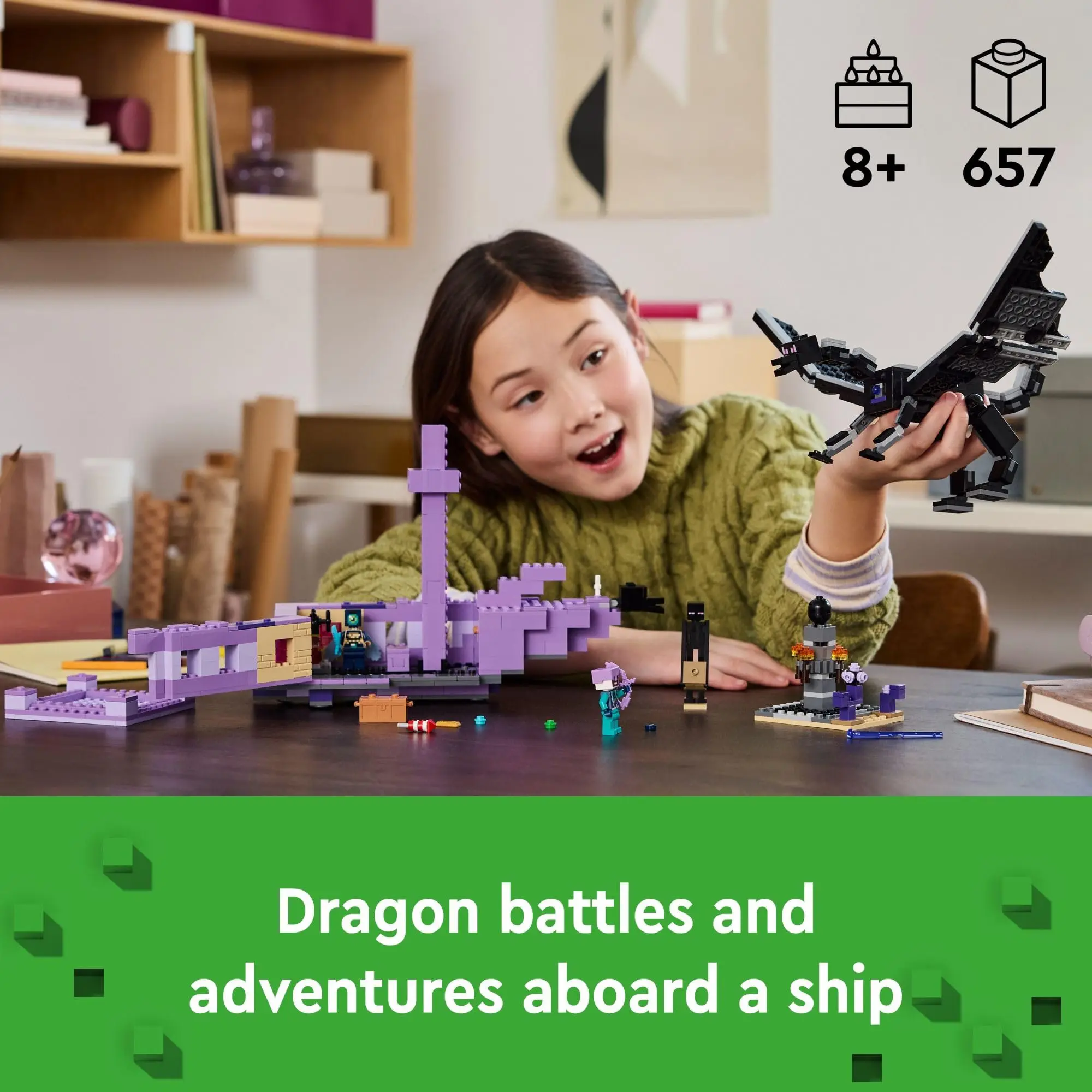 LEGO Minecraft-21264 Ender Dragon and Ender Ship Creative Building Block Set, Room Decoration Gift