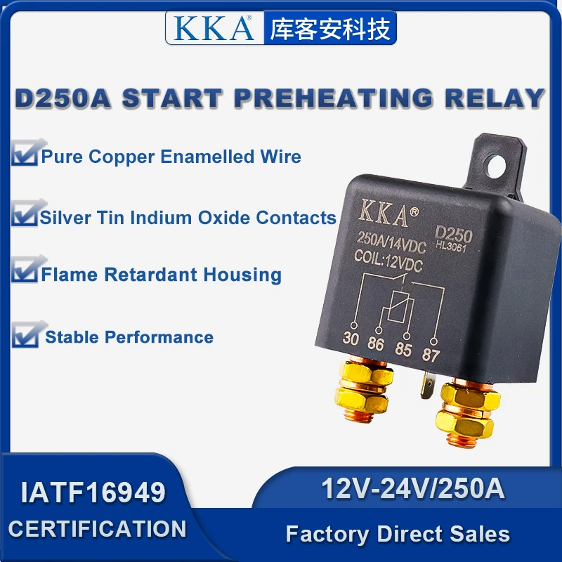 KKA-D250 250A 12V 24V 2.4W Heavy Duty Car Starter Relay, Automotive Relay for Car, Motor, Truck, Boat Engine Power Start