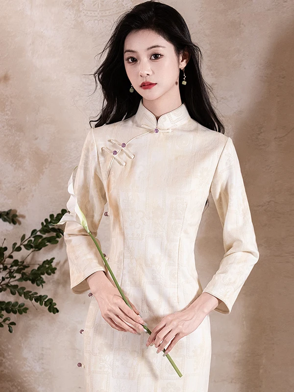 

Stunning New Chinese Sle Midi Dr Improved Mommy Clothes Daily Wear Low Slit Long Sve Color Autumn 2025