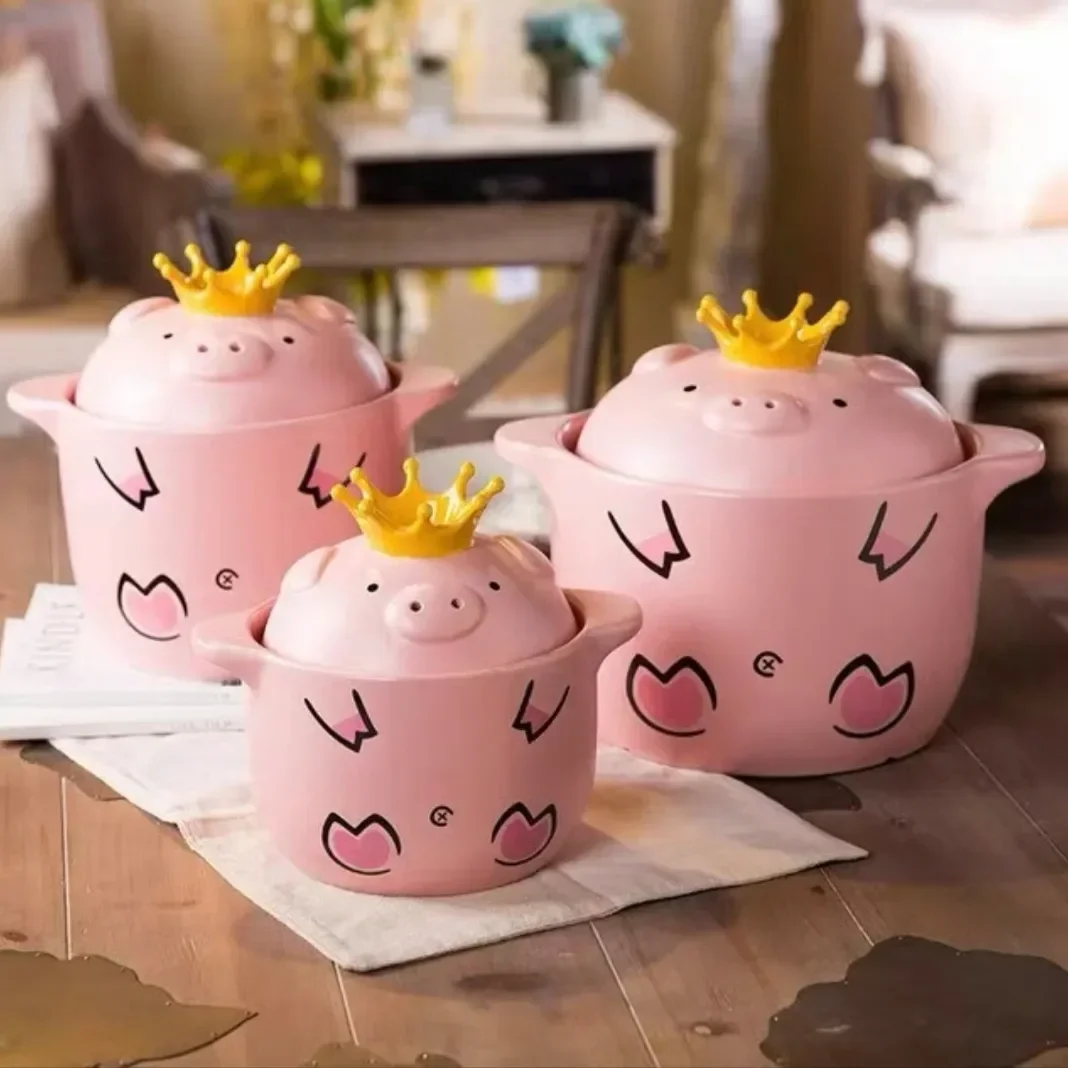 

Pig Casserole Stew Pot Porridge Household Open Fire Soup Pot Old-Fashioned Kitchen Ceramic Tableware Porcelain Bowl Cooking Pot