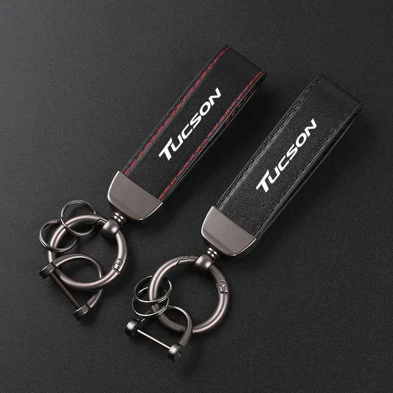 Deluxe Leather Keychain with Car Badge Keychain Pendant For HYUNDAI tuson