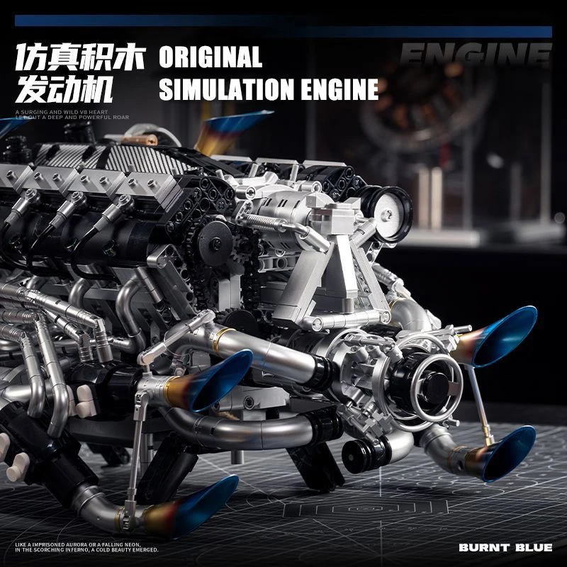MOC 슈퍼카 V8 엔진 블록 키트-2773개 배트모빌 엔진 기술 모델 트윈 터보 8기통 기계 공학 세트