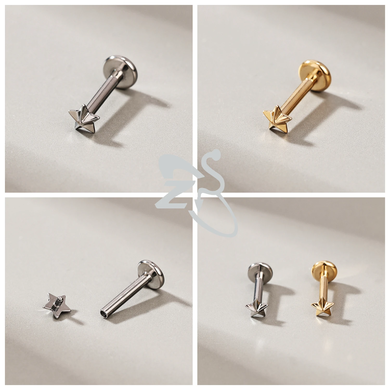 ZS 1 PC 16G G23 Titanium Steel Labret Lip Piercing Cat Bow Moustache Shape Ear Cartilage Tragus Helix Piercings Jewelry 4/6/8MM