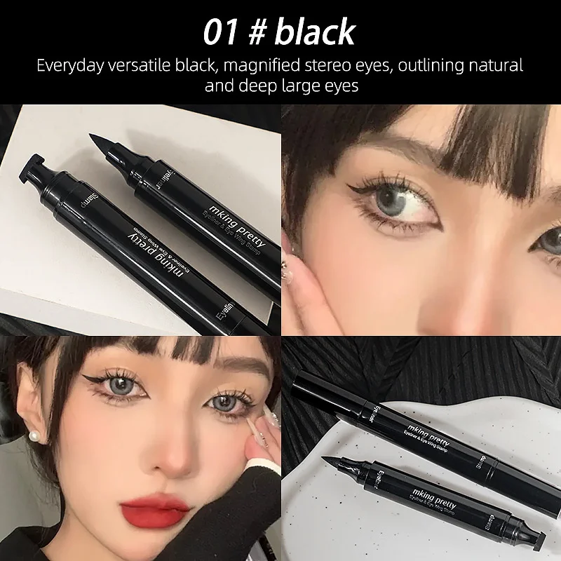 ZY 2 In1 Stamp Liquid Eyeliner Pencil Big-eyed WaterProof Fast Dry Double-ended Black Eye Liner Pen Make Up for Women Cosmetics