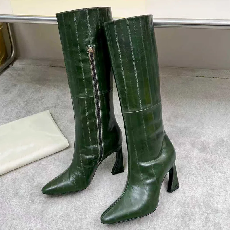 

Top quality women's high heels knee length boots with side zippers elegant shoes new style comfortable 25090906