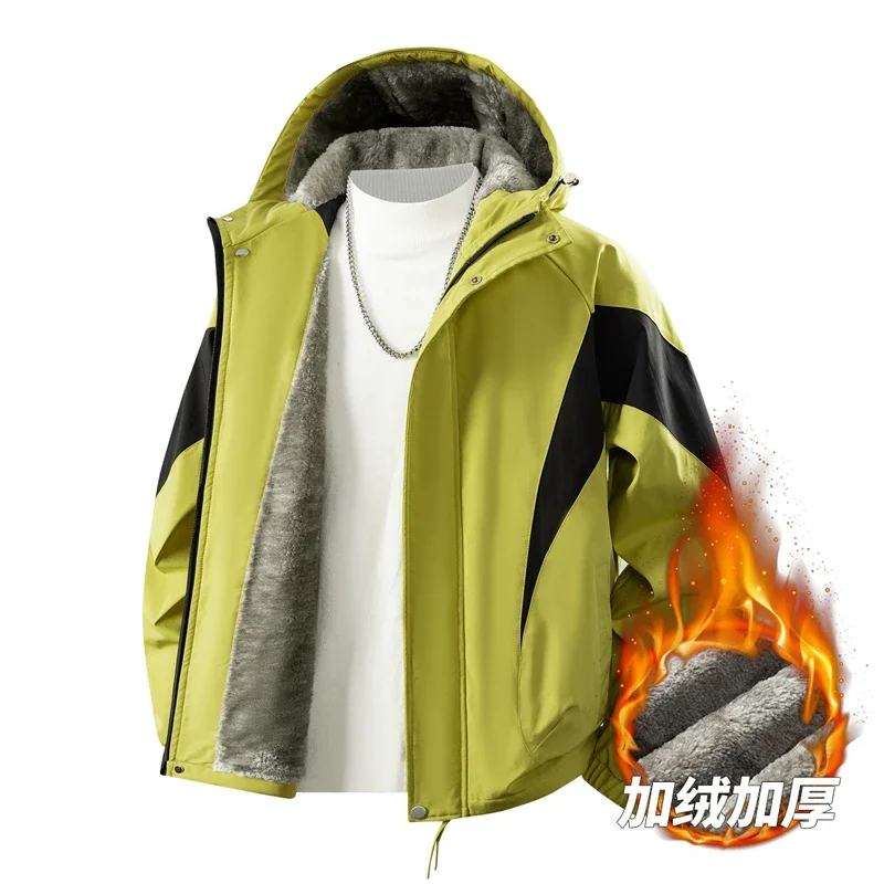 M-8XL Winter Outdoor Men Hiking Jackets Thicken Warm with Hood Camping Coats Comfortable Windproof Outerwear Quality All-match
