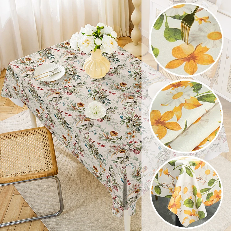 

PVC Waterproof Oil Proof Tablecloth European Floral Design Anti Slip Dustproof for Coffee Dining Bedside Tables Simple Washable