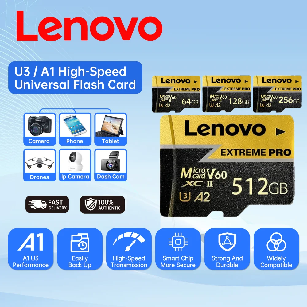 

Lenovo High Speed Micro TF SD Card Memory Card 512GB 256GB 128GB Memory Card Stable Performance for Camera Surveillance Devices