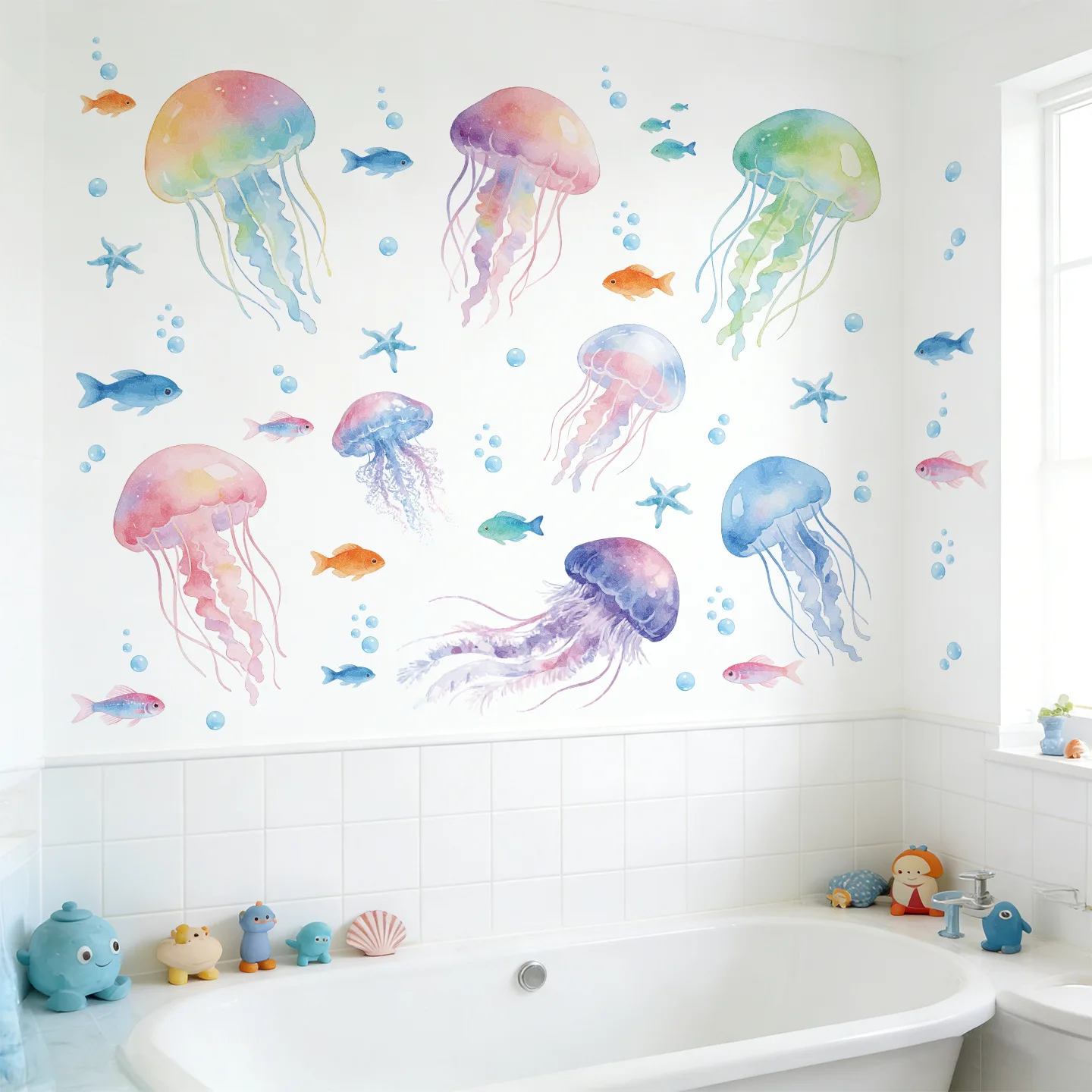 Watercolor Marine Life Jellyfish Wall Stickers for Children's Room Bedroom Wall Decals Living Room Nursery Room Decoration