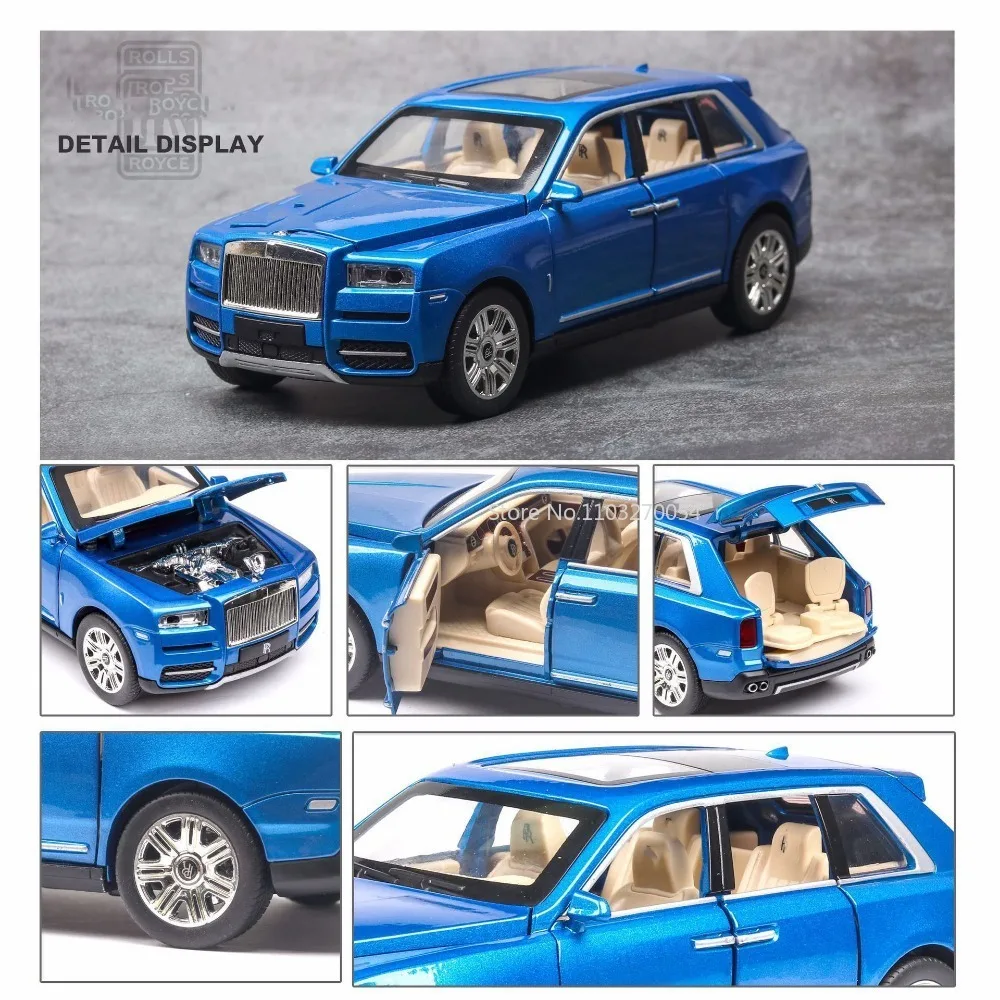 1:24 Rolls-Royce Cullinan Toys Car Model Alloy Diecast Vehicle 6 Doors Opened Metal Body Rubber Tires Sound Light Toy Boys Gifts